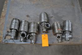 Lot of 6 Tri-Clover Air Valves, Consists of (4) 2" and (1) 1 1/2" Stop Valves and (1) 2" Cross