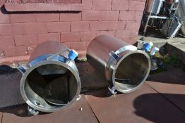 Lot of 2 50 Gallon S/S Insulated Tanks Vertical, Cone Bottom, 2 Piece Cover, No Agitation, 22”