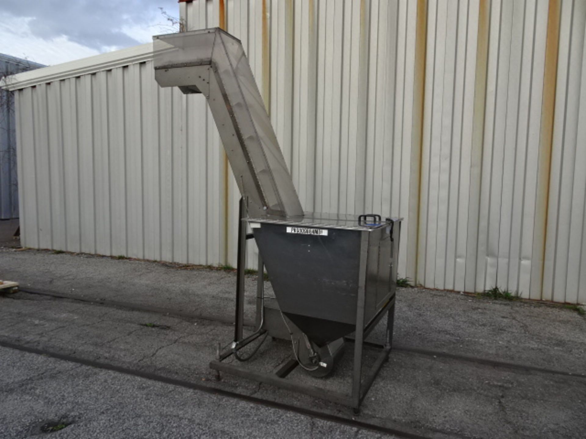 Stainless Steel Bottle Feed Hopper / Elevator; 12" W Belt; 100" H Chute Discharge Height