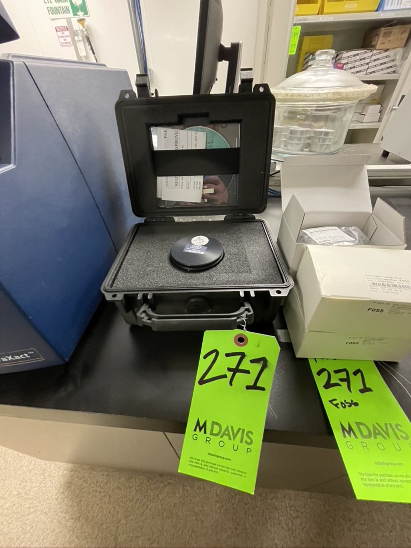 FOSS CHECK CELL (IN BOX), S/N 26363, INCLUDES SMALL SAMPLE CUPS, HALOGEN LAMP FOR MONOCHROMATOR