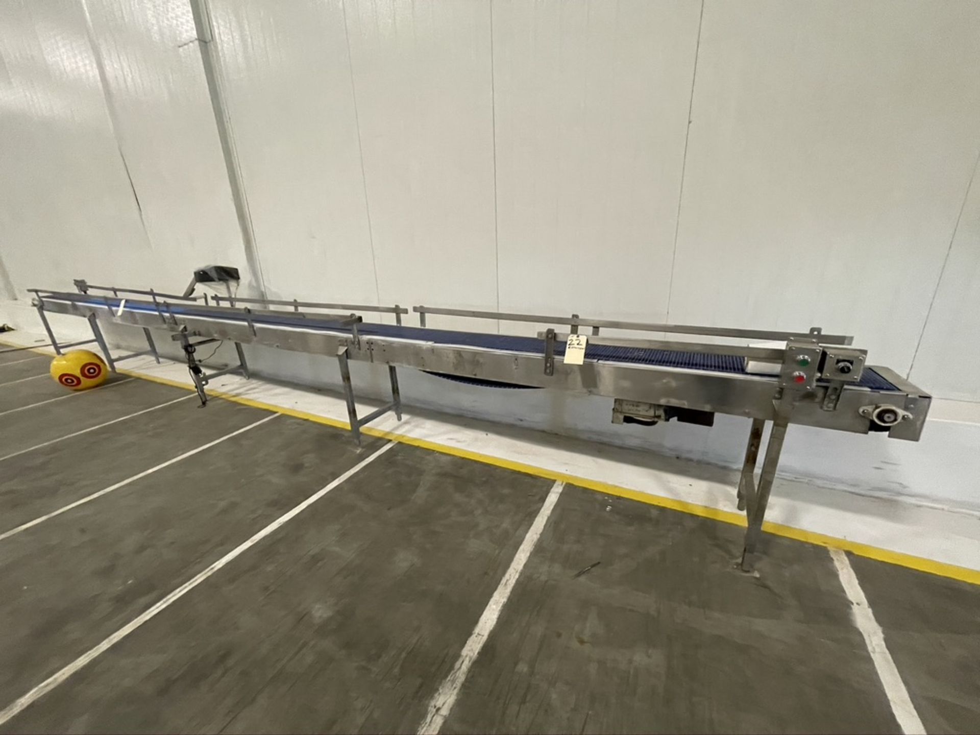 APPROX. 300" L X 12" W S/S FRAME CONVEYOR WITH LITTLE DAVIS MICROJET INK DATE CODER