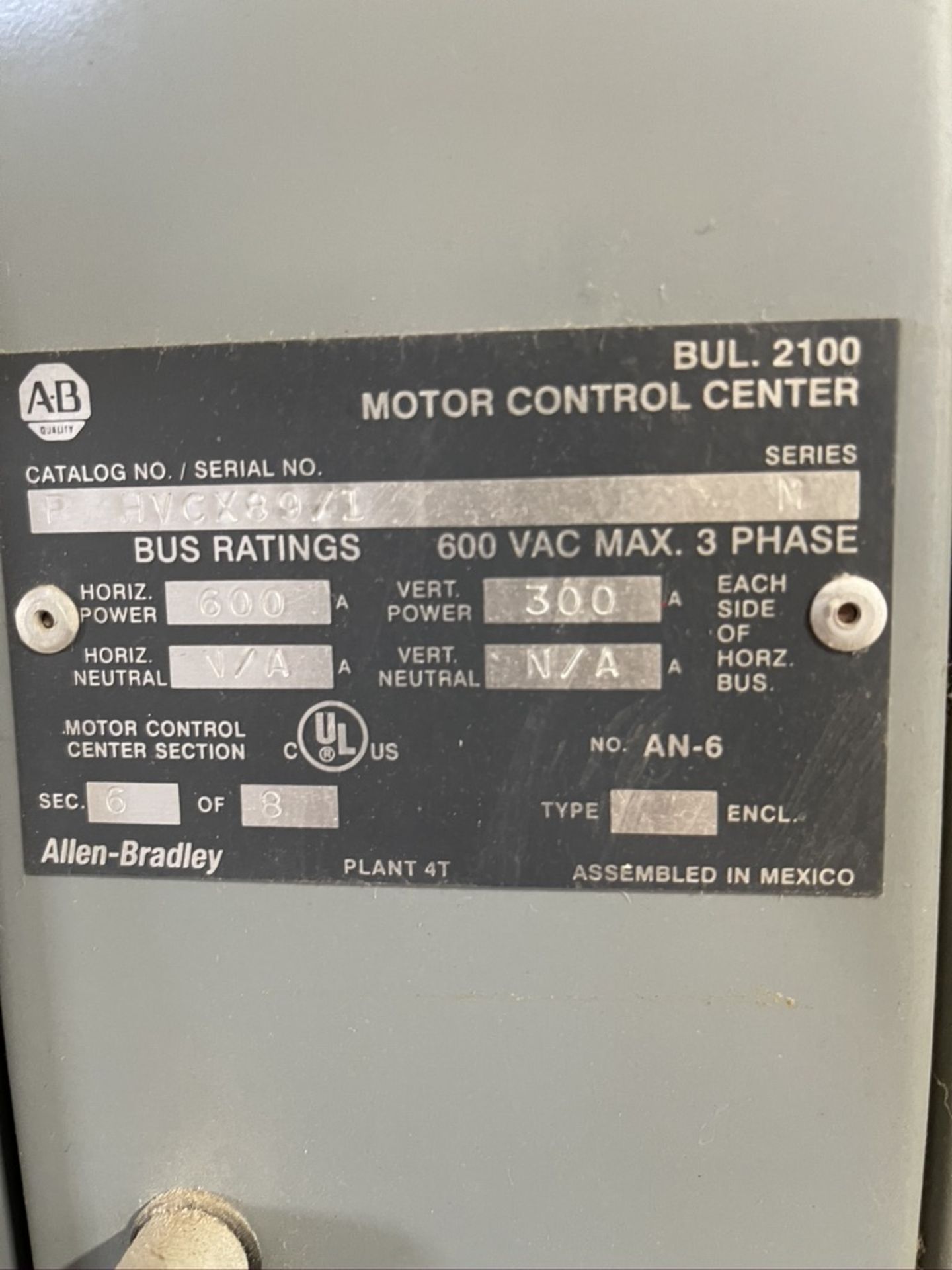 ALLEN-BRADLEY CENTERLINE INTELLICENTER 2100 21-BUCKET MOTOR CONTROL CENTER, S/N P HVCX89/1 (SEE - Image 12 of 24