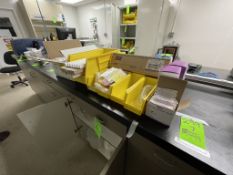 CONTENTS OF CABINET, INCLUDES ASSORTED BEAKERS, AND CONTENTS ON COUNTER ABOVE CABINET, INCLUDING