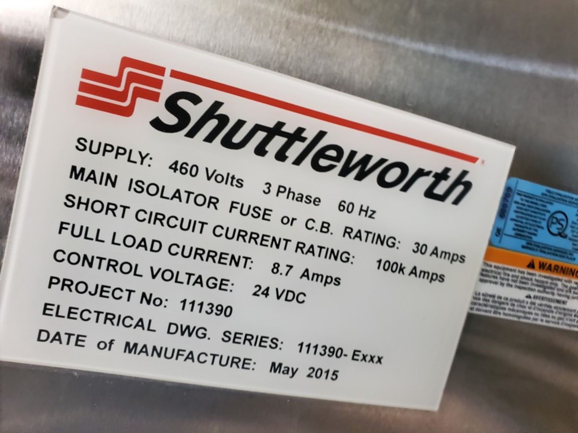Shuttleworth Long Conveyor System, S/N 111390, 460 V (Unit #86) (SUBJECT TO BULK BID LOT #413) ( - Image 3 of 3