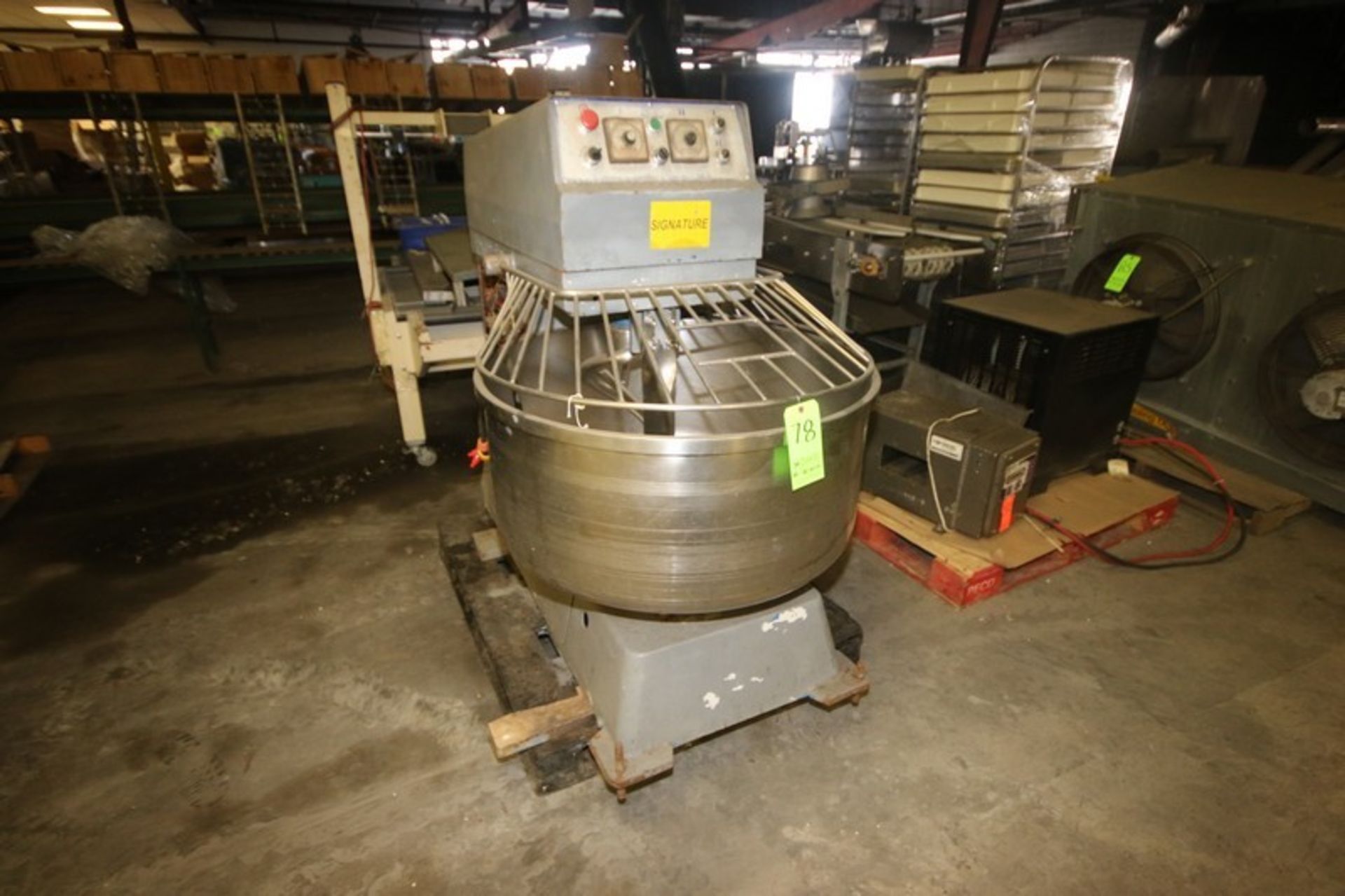 Dough Mixer, with S/S Bowl & S/S Doug Hook, Bowl Dims.: Aprox. 36" Dia., Mounted on Frame (LOCATED