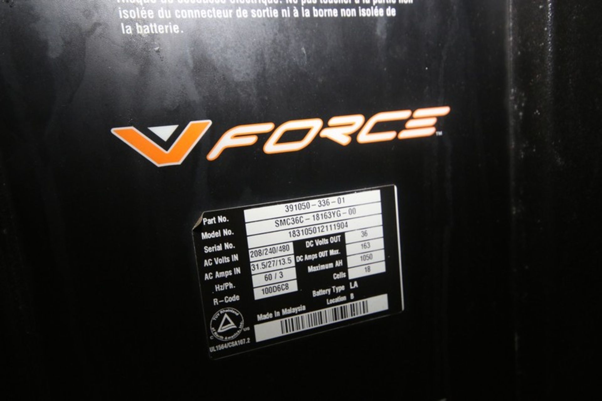Force Battery Charger, M/N SMC36C-10116YG-00, with Gray Connector (LOCATED IN DOUGLAS, GA) (Rigging, - Image 2 of 4