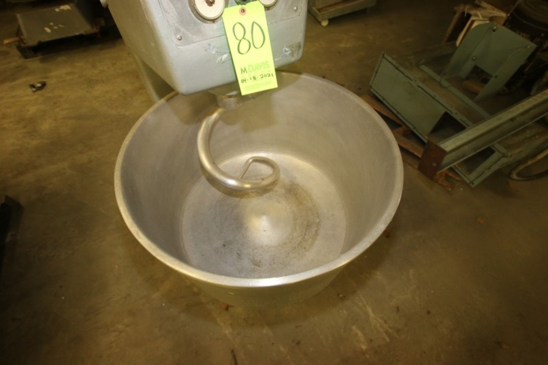 Dough Mixer, with S/S Bowl & S/S Doug Hook, Bowl Dims.: Aprox. 29" Dia., Mounted on Frame (LOCATED - Image 3 of 4