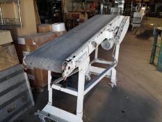 Aprox. 15 1/2" wide x 84" long incline belt conveyor, volt 110, casters (Handling, Loading & Site