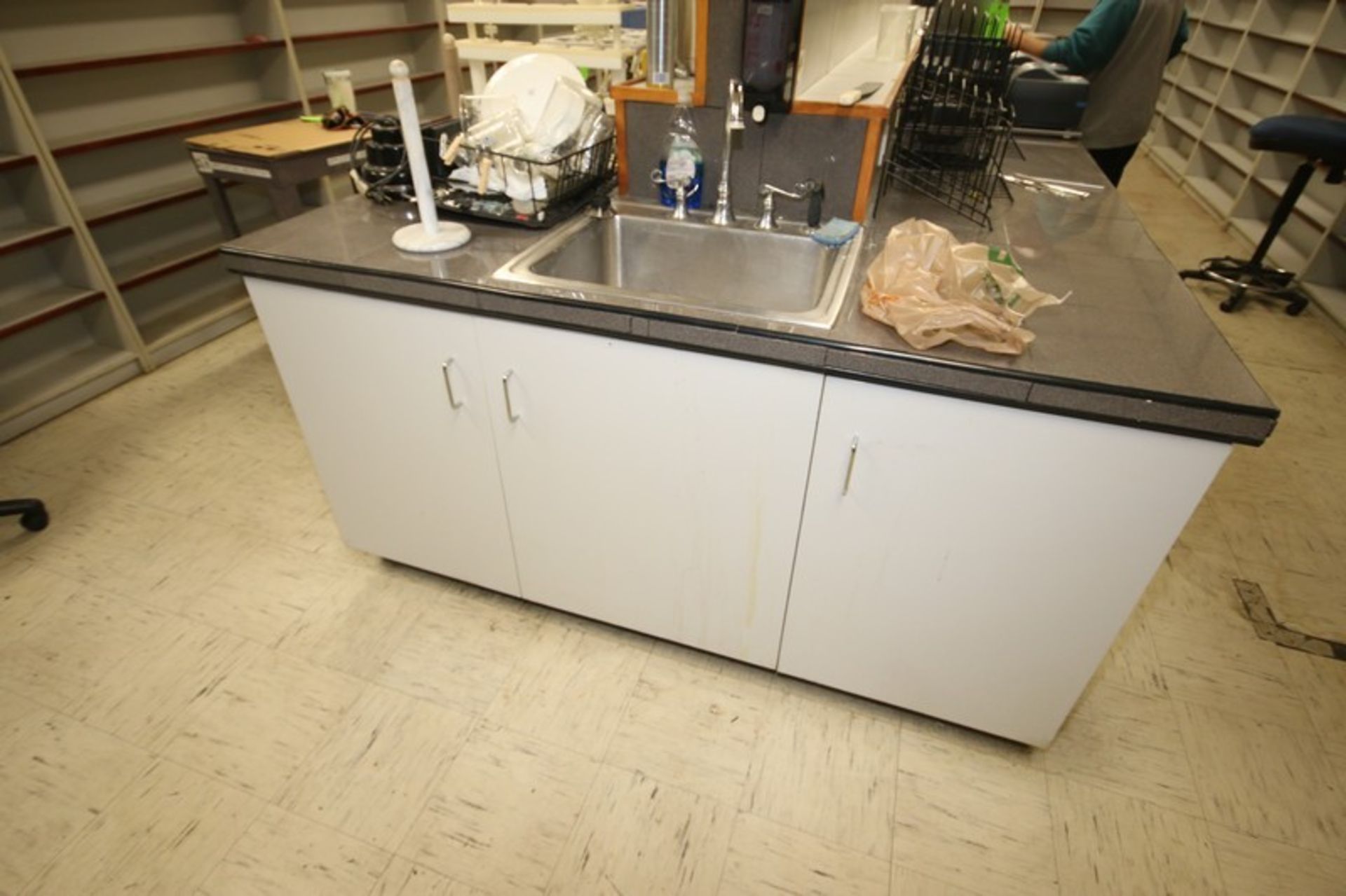 Lab Counter Island with Bottom Cabinets, with Tiled Top/Wood Bottom, Built in S/S Sink, Overall - Image 2 of 3