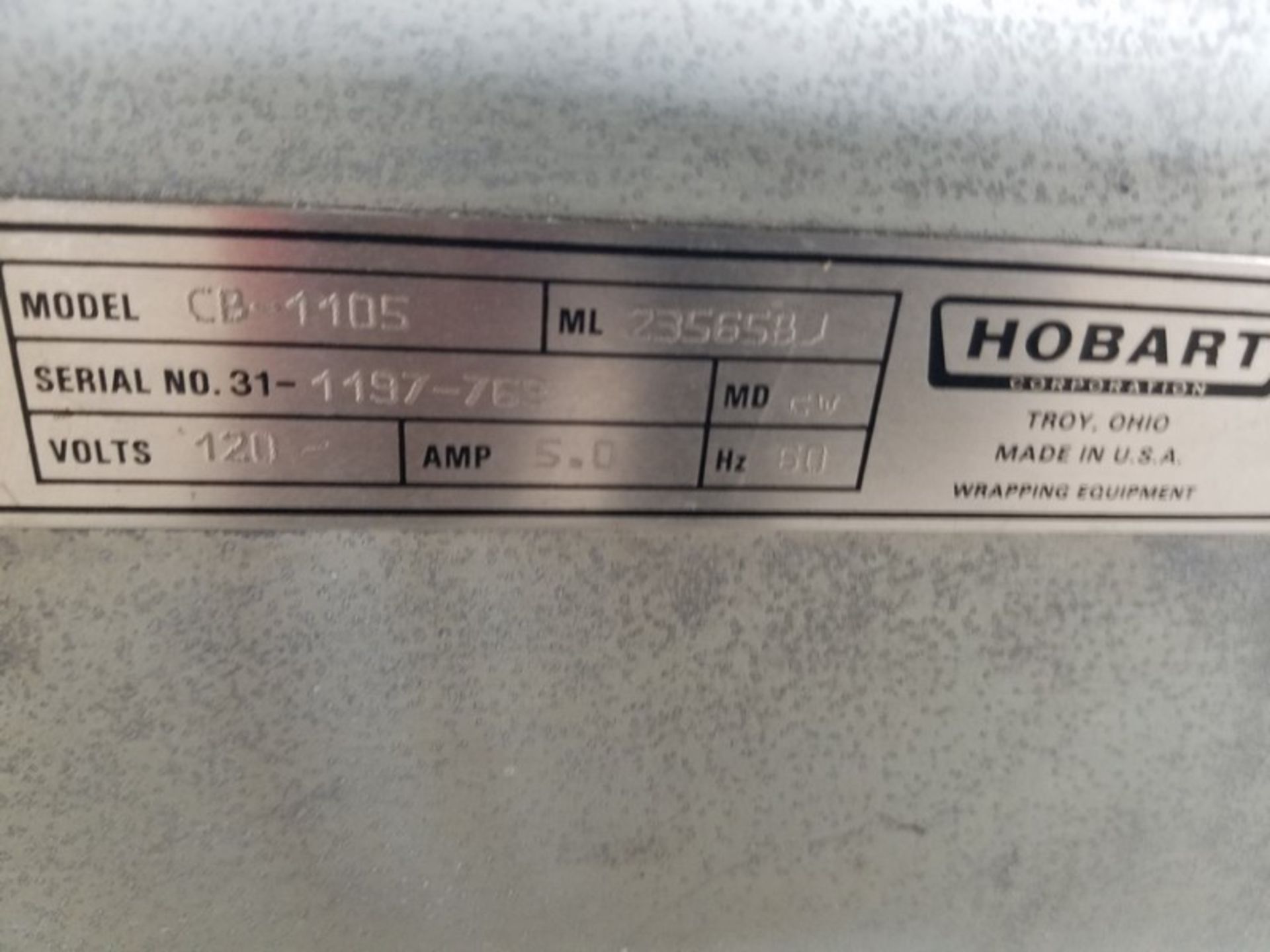 Aprox. 11" wide x 48" long Hobart CB-1105 food grade belt conveyor, serial # 31-1197, volt 120 - Image 4 of 5