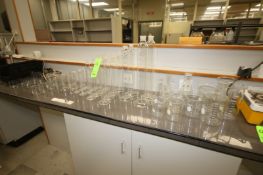 Assorted Lab Glassware, Approx. 45 pcs, Includes Graduated Cylinders, Beakers, Beakers, and Other