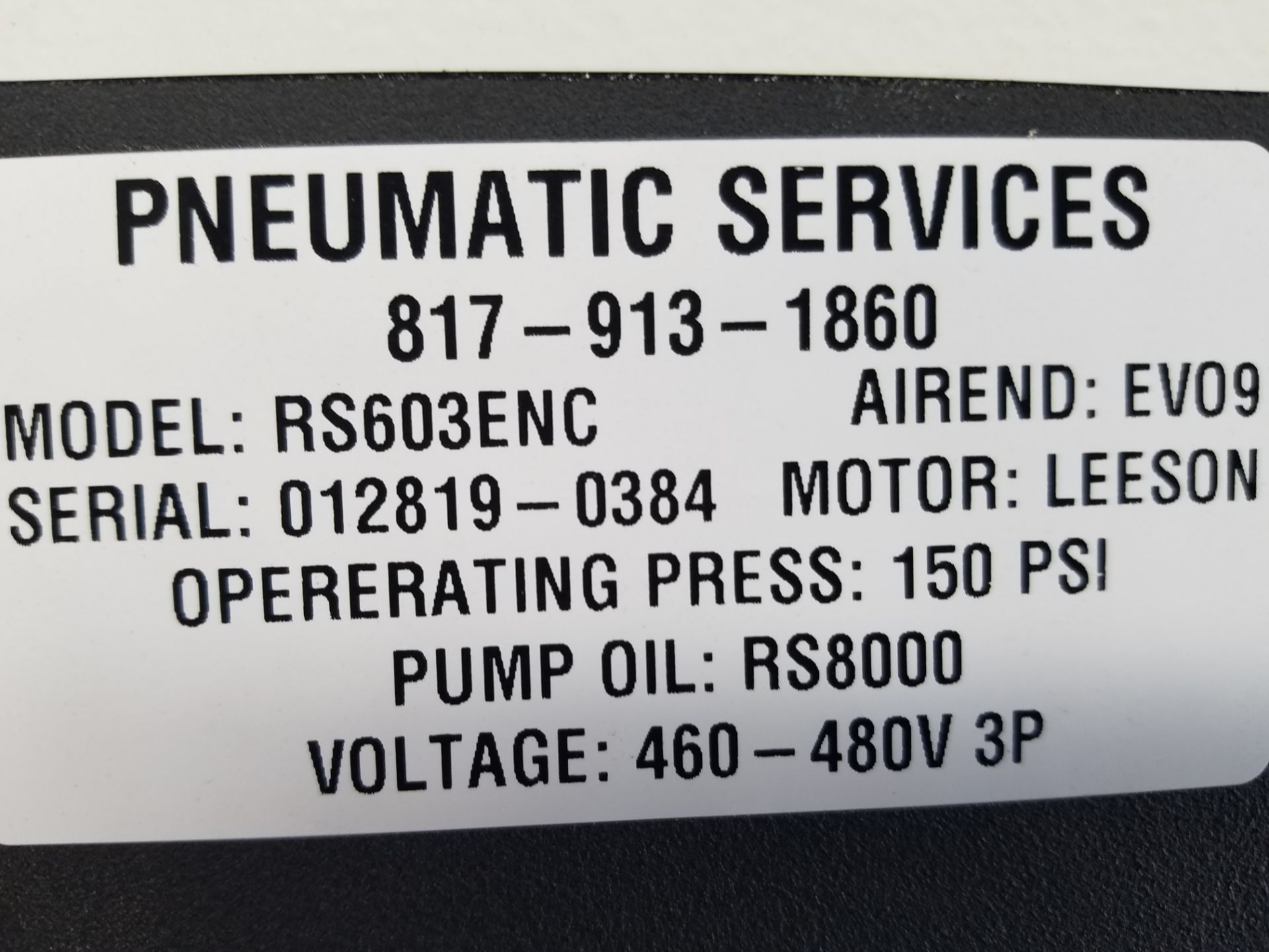 CAS RS603ENC rotary screw air compressor,  60 hr., yr., 2017, serial # 012819-0384, volt 460-480, - Image 5 of 9