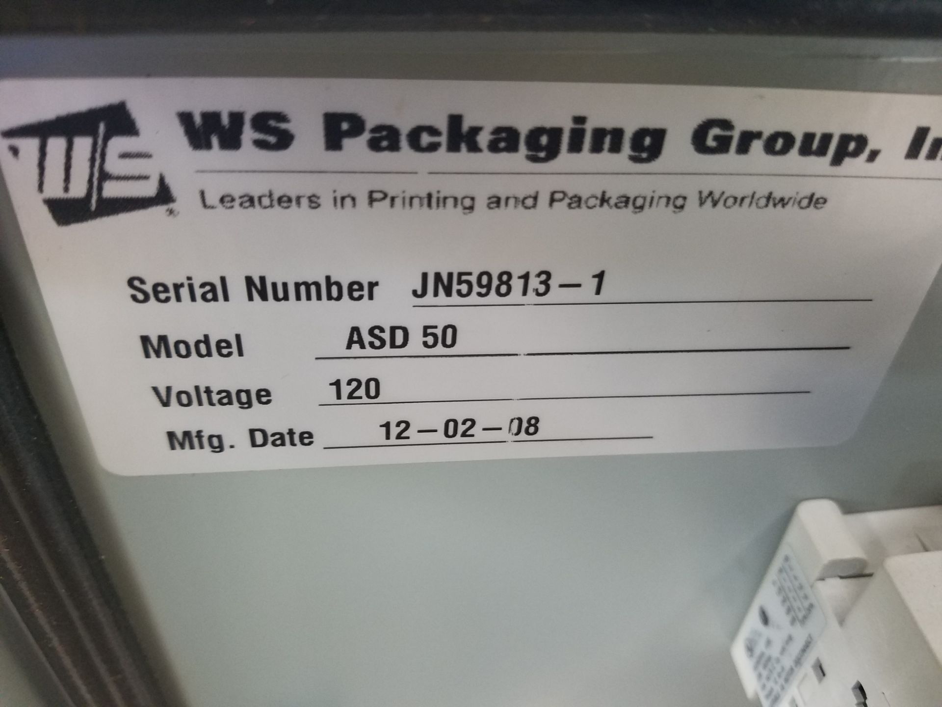 WS Packaging ASD50 lable accaplicator, serial # JN59813-1 , volt 120, yr. 2008 (Handling, Loading - Image 5 of 5