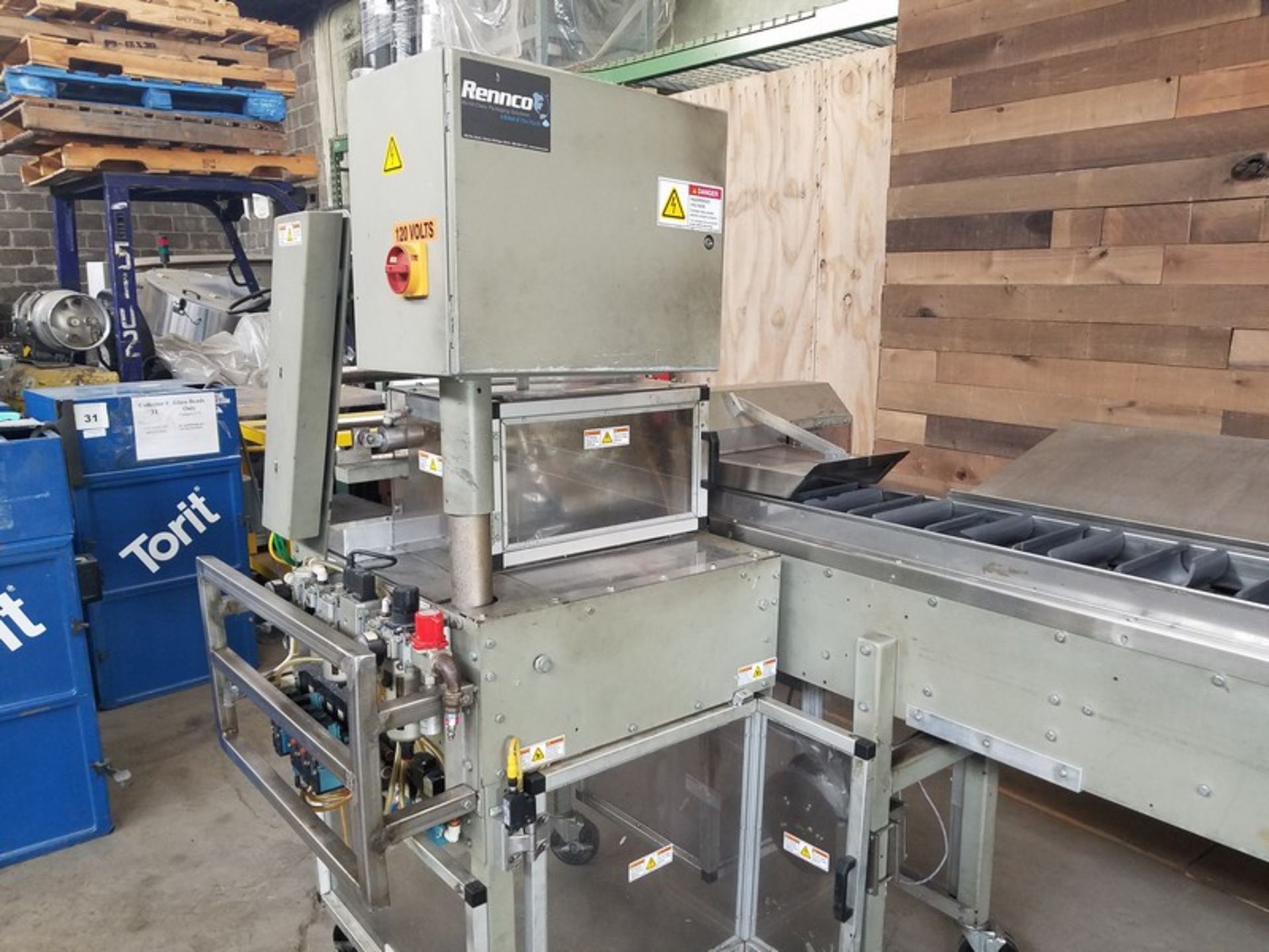 Rennco 201 Automatic drop bag sealer, serial # XRU21036333P7, volt 120, with conveyor - Image 3 of 5