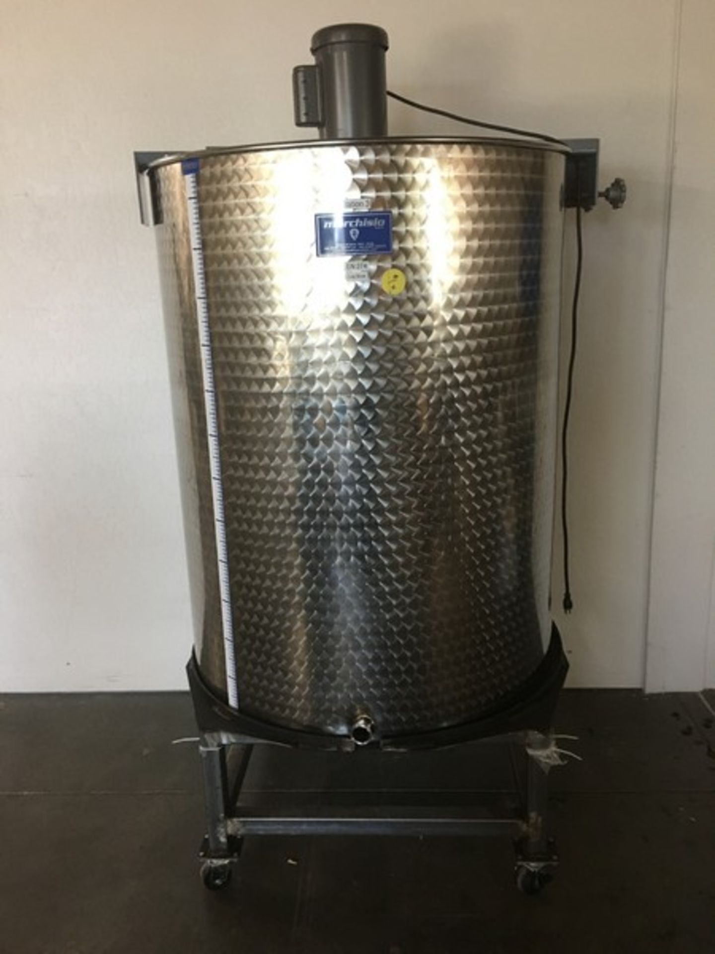 Marchisio 1,000 L S/S Tank with Baldor 1 hp Motor, 1725 RPM, 115/230 V and Stand (Located Carson - Image 4 of 7