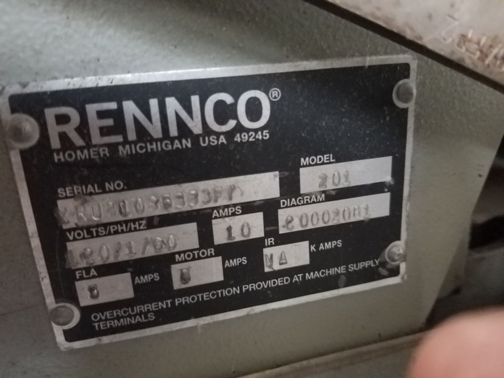 Rennco 201 Automatic drop bag sealer, serial # XRU21036333P7, volt 120, with conveyor - Image 5 of 5