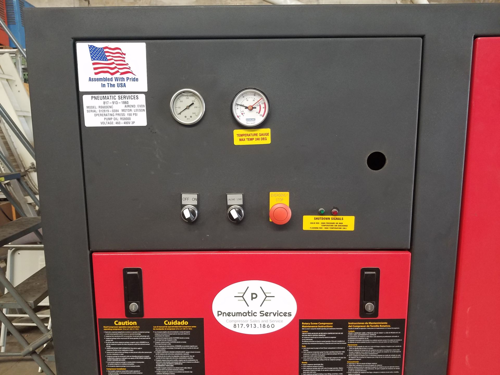 CAS RS603ENC rotary screw air compressor,  60 hr., yr., 2017, serial # 012819-0384, volt 460-480, - Image 3 of 9