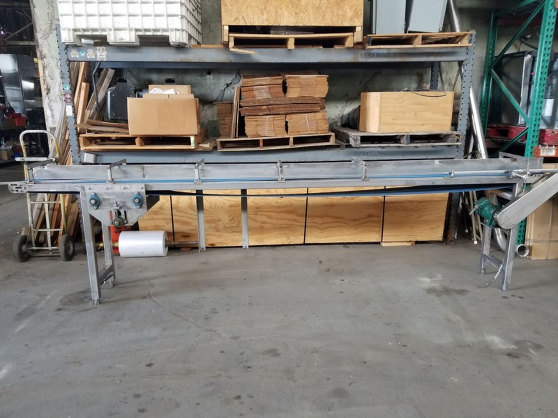 Aprox. 11" wide x 156" long x 36" high stainless steel belt conveyor (Handling, Loading & Site