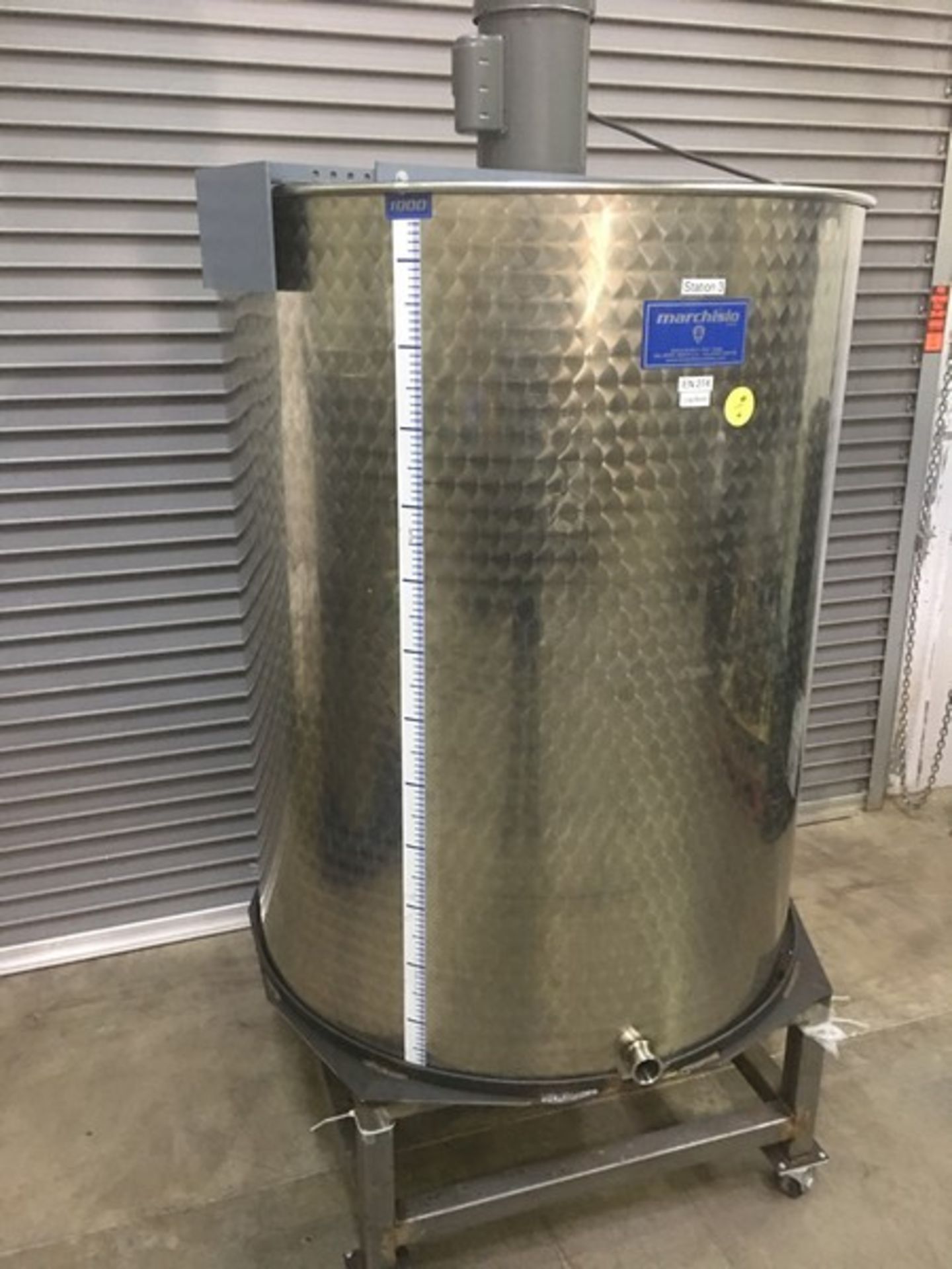 Marchisio 1,000 L S/S Tank with Baldor 1 hp Motor, 1725 RPM, 115/230 V and Stand (Located Carson