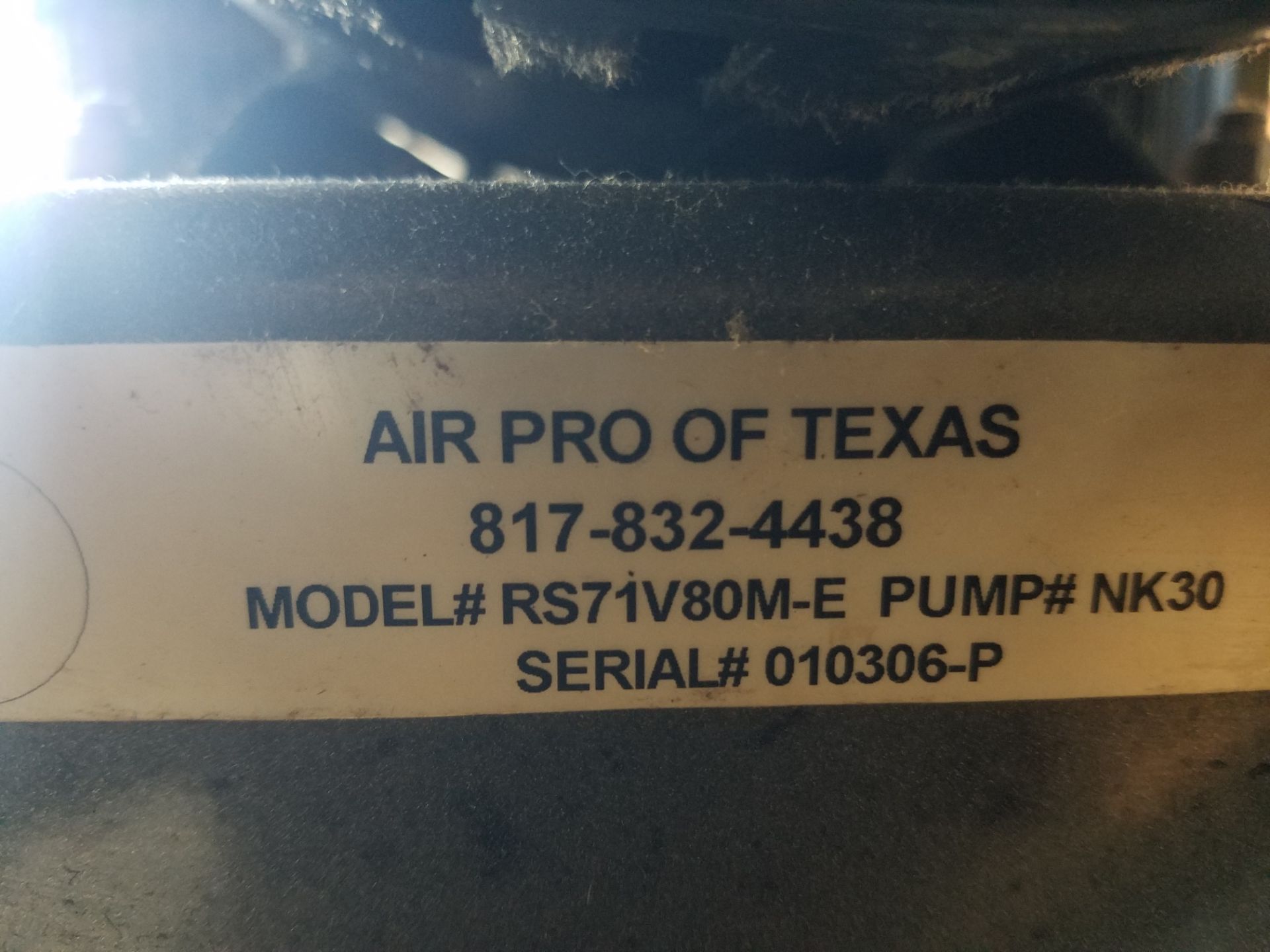 Air Pro RS71V80M-E rotary screw air compressor, 7 1/2 hr, serial # 010306- P, volt 230,1- phase - Image 4 of 10
