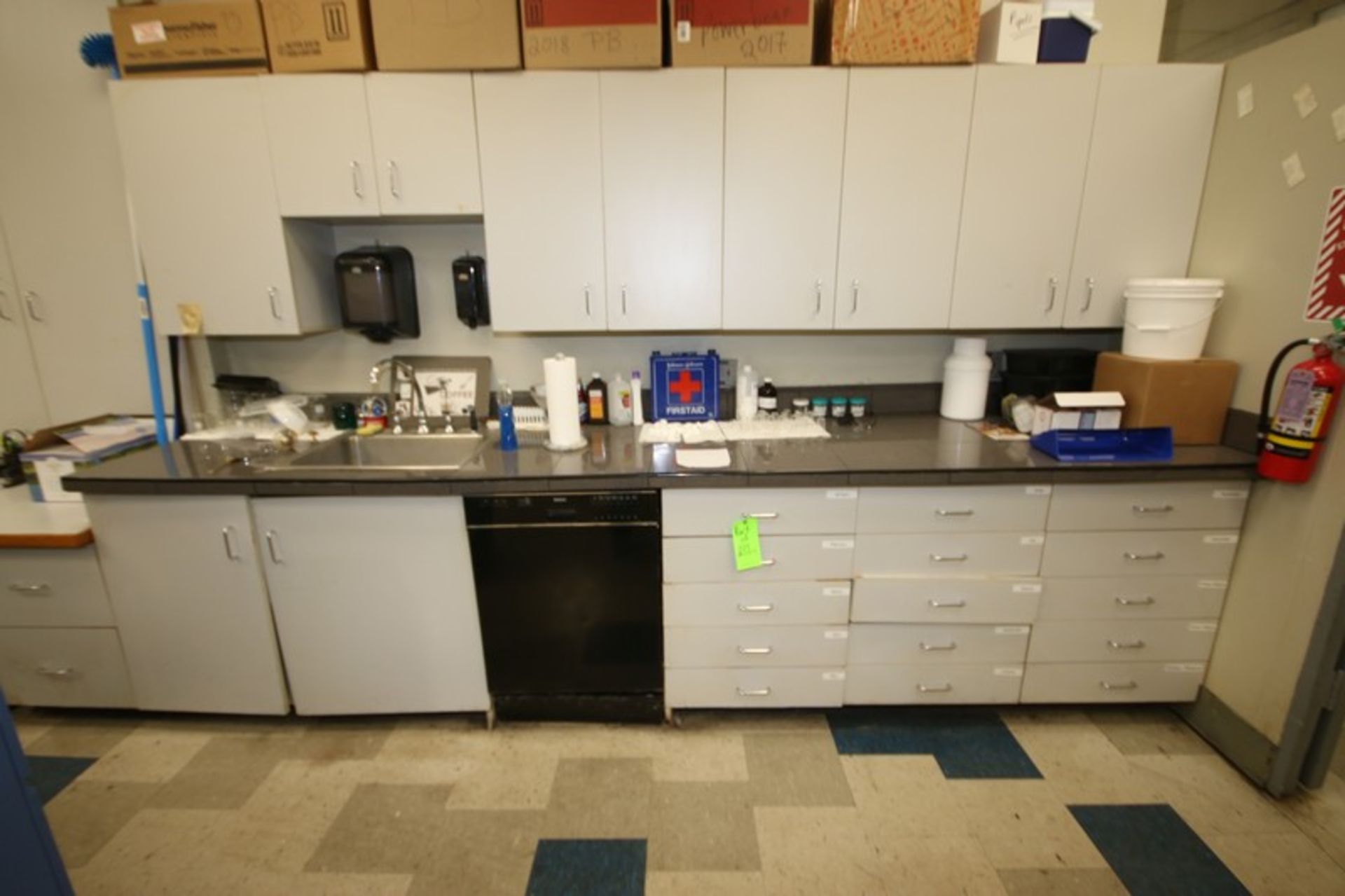 Assorted Lab Counters & Cabinets, with (1) Straight Section and (1) "U" Section, with Lab Dish