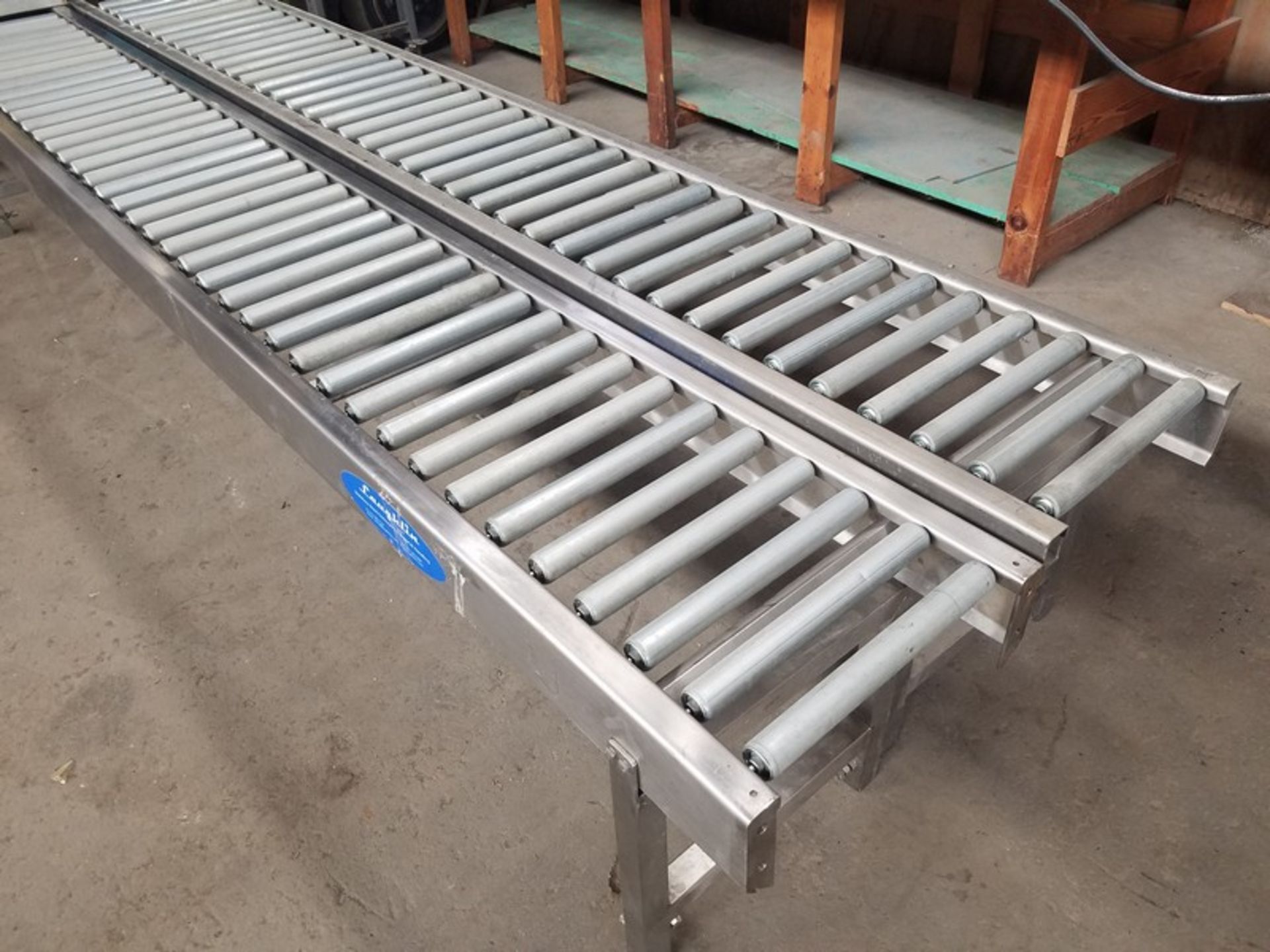 Two 13" wide x 120" long x 20" high Laughlin stainless steel gravity conveyor (Handling, Loading & - Image 3 of 5