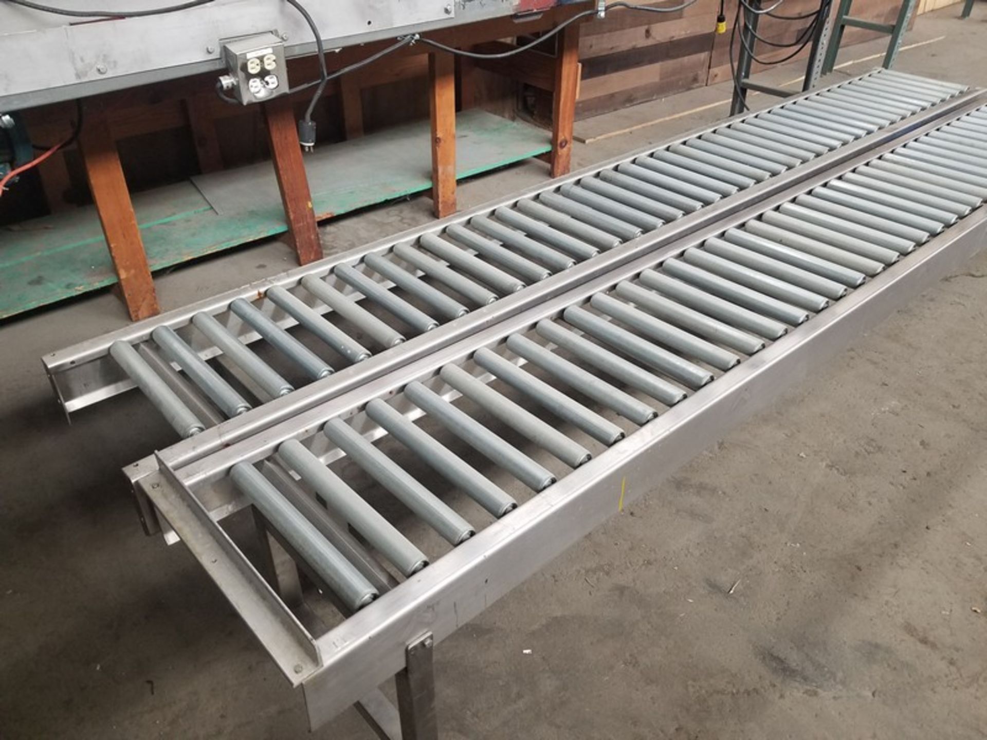 Two 13" wide x 120" long x 20" high Laughlin stainless steel gravity conveyor (Handling, Loading & - Image 4 of 5