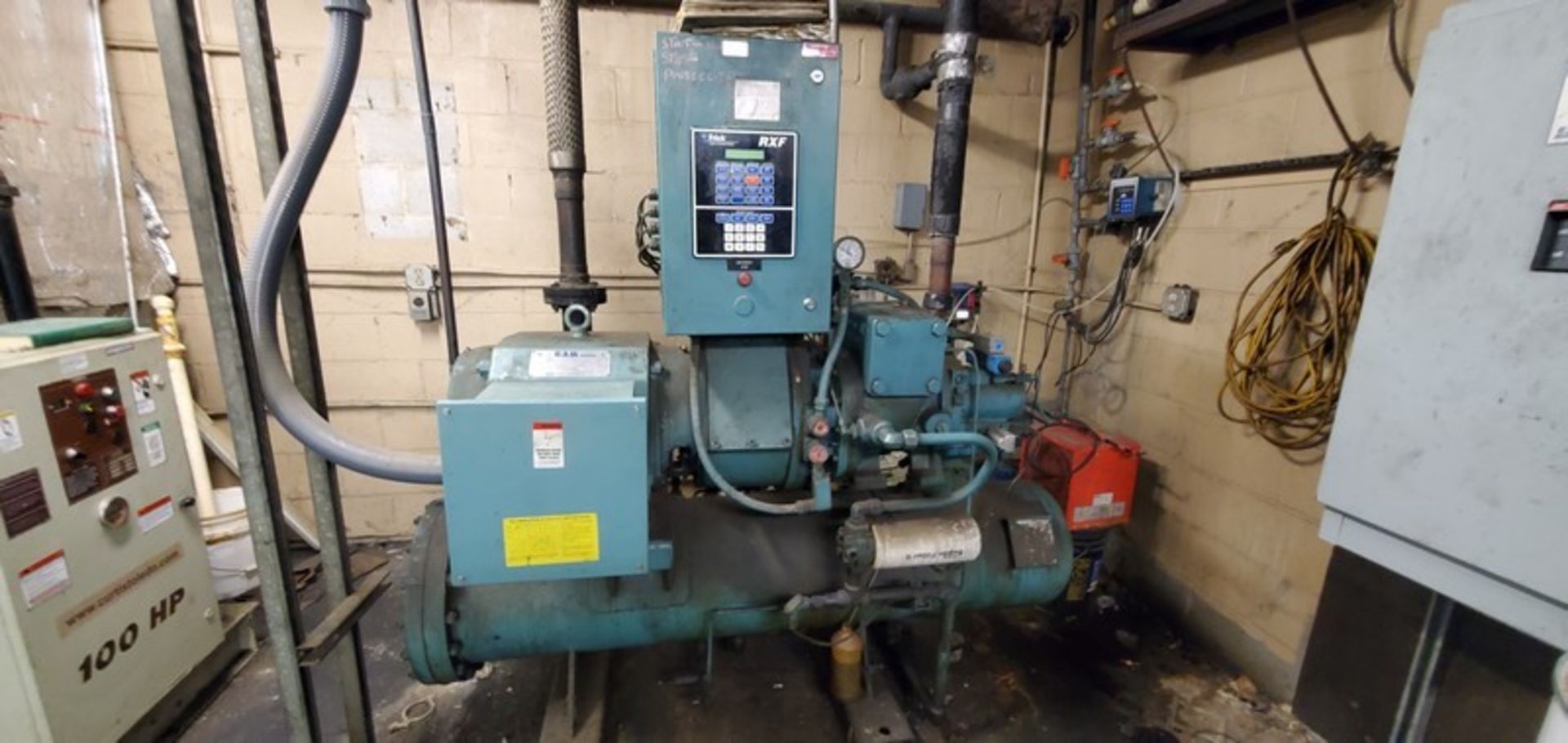 Frick 100 hp Rotary Screw Compressor, Model RXF30, S/N XJF120M0067EE WITH NH3/R22 Refrigerant,