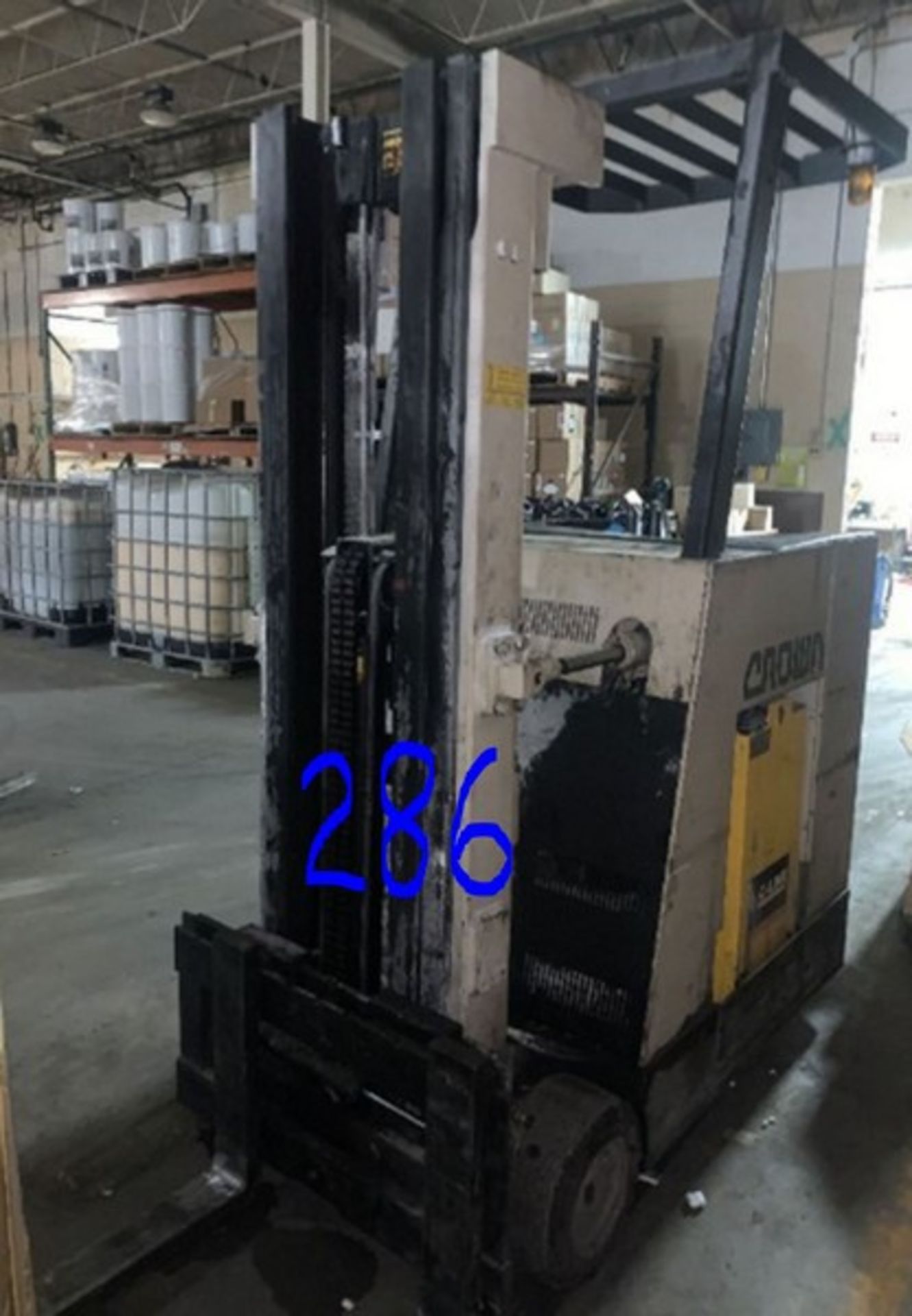 Crown Stand-Up Electric Forklift Truck, side shift, tilt -- no battery (LOCATED IN IOWA, RIGGING