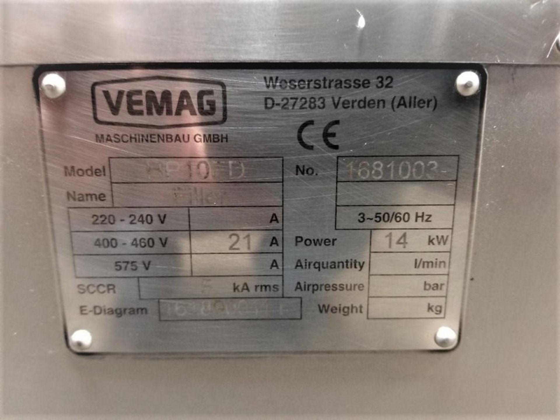 Vemag Robot HP10ED Vacuum Filler, S/N 1681003, Mfg. 2013 -- This system was just removed from the - Image 12 of 15