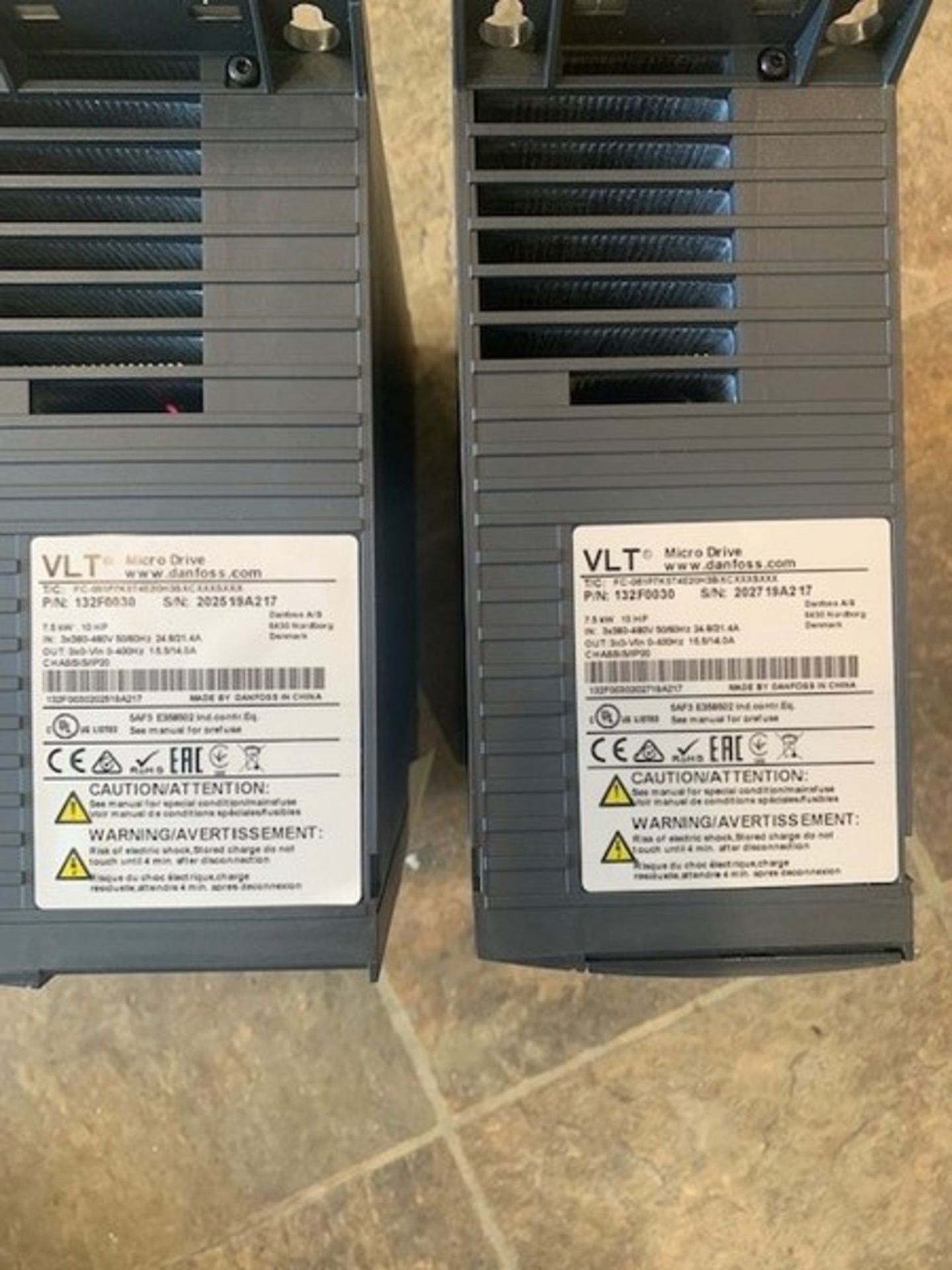 (2) Danfoss 10 hp VLT Micro Drive, P/N 132F00300, S/N 202519A217 and S/N 202719A217 (#12) (NOTE: One - Image 3 of 3