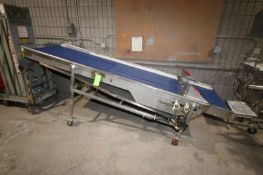 S/S Incline Conveyor, with Aprox. 34" Plastic Belt, High Point to Floor: Aprox. 50" H, Mounted on