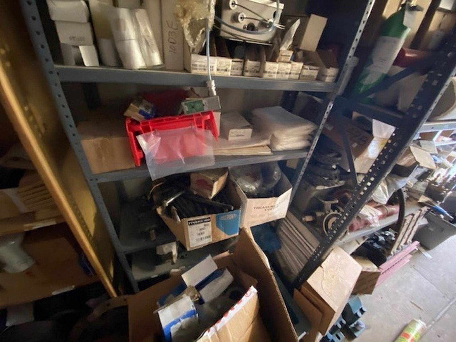 Assorted Spare Parts on 4-Shelving Units, Includes Sprockets, Gauges, Valves, Bearings, Motors, - Image 17 of 17