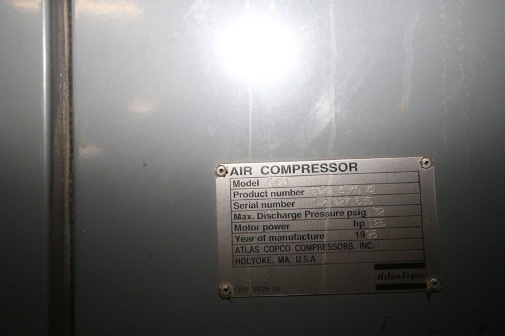 Atlas Copco Air Compressor, M/N GA90, S/N A1F 027 635, Max. Discharge Pressure PSIG 132 (LOCATED - Image 10 of 10
