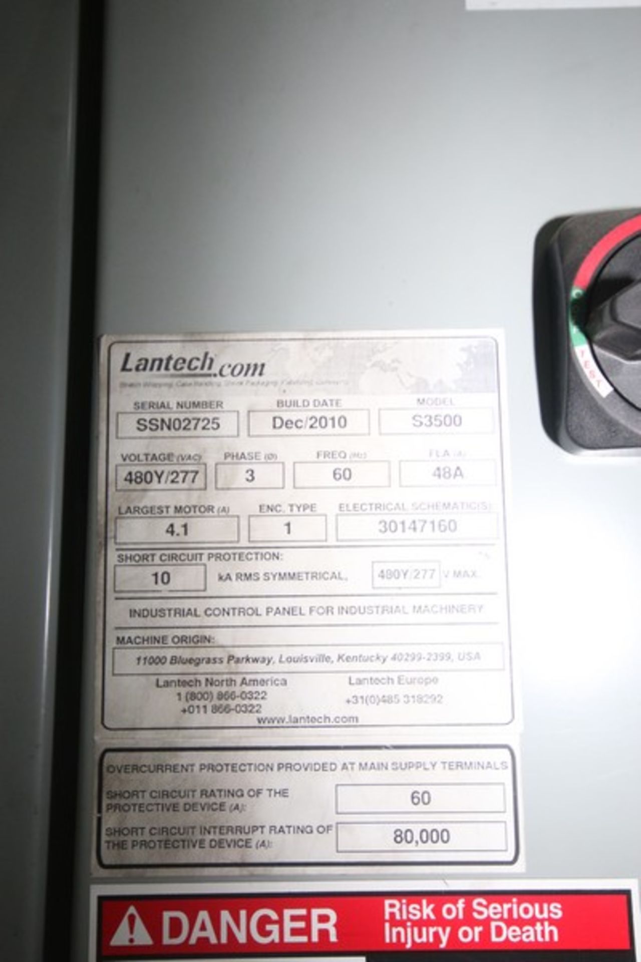 Lantech Straddle Stretch Wrapping System, M/N S3500, S/N SSN02725, 480 Volts, 3 Phase, with - Image 9 of 22