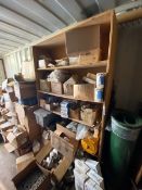 Assorted Spare Parts on 3-Shelving Units, Includes Pipe Clamps, Speed Reducers, NEW Pump Heads,