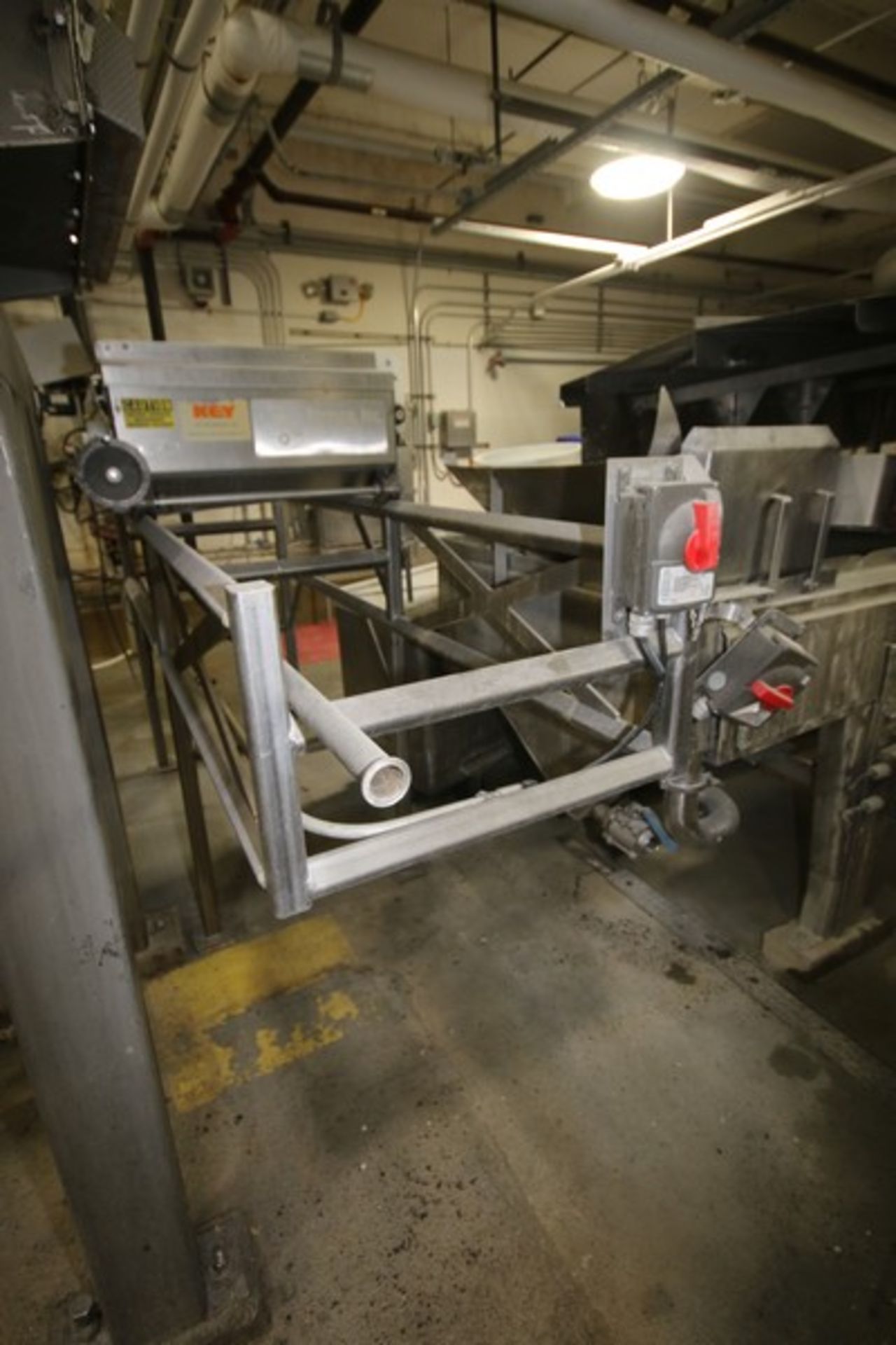 Key Technology Inc. S/S Flume Conveyor, with (7) S/S Rolls, Aprox. 36" W Rolls, with Drive,