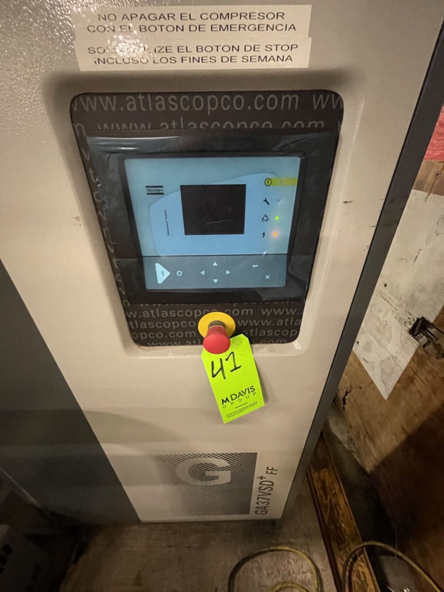 2018 ATLAS COPCO AIR COMPRESSOR, MODEL GA37VSD+ FF, S/N AP1838321, 50 HP, 185 PSI, 9000 R/MIN - Image 3 of 8