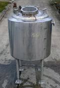 300 GALLON 316L STAINLESS STEEL SANITARY JACKETED MIXING TANK, MANUFACTUER UNKNOWN. FEATURES DISH