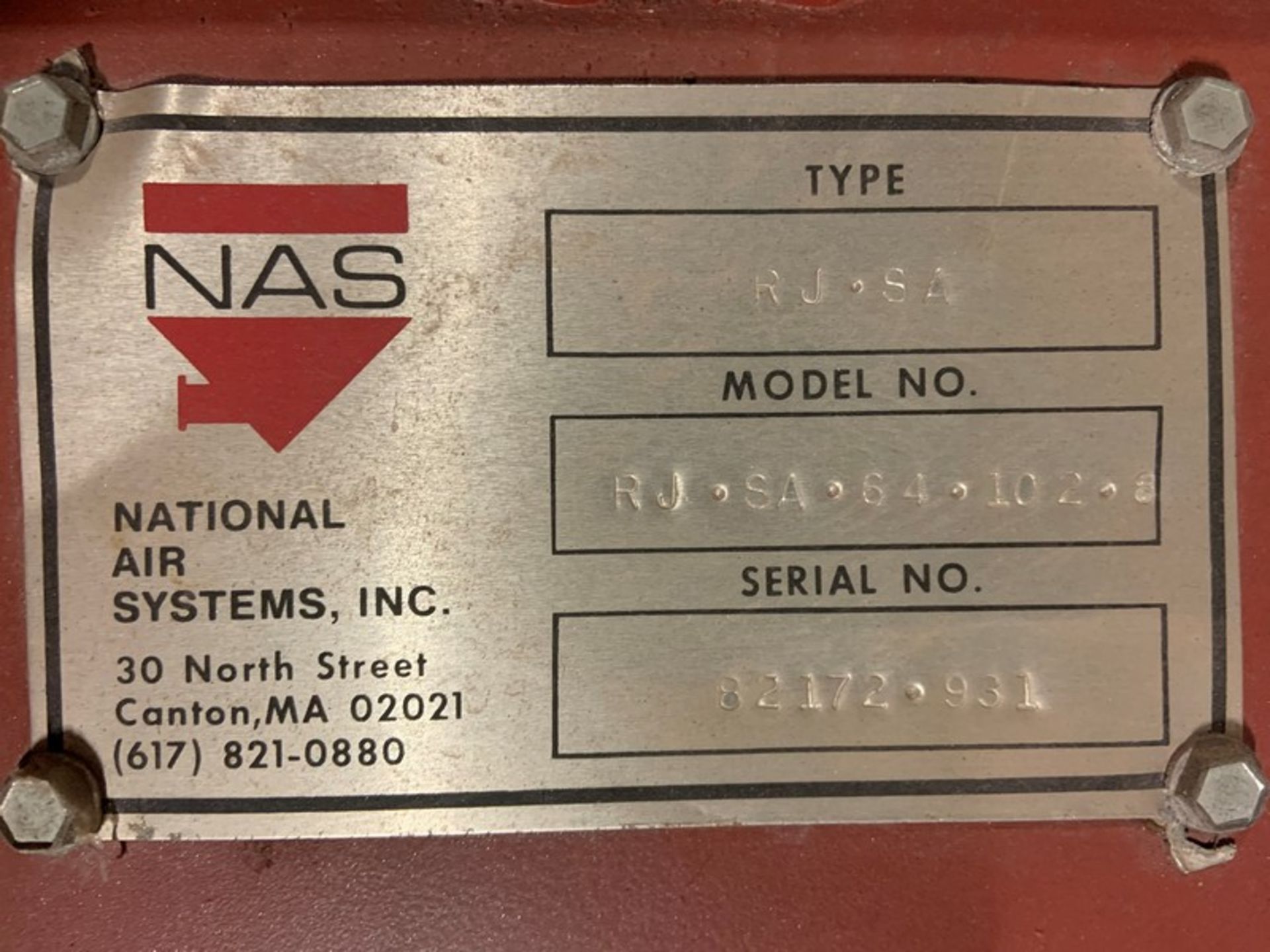 National Air Systems Dust Collector, type RJ SA, model RJ SA 64 1028, Serial # 82172 931, includes - Image 2 of 4