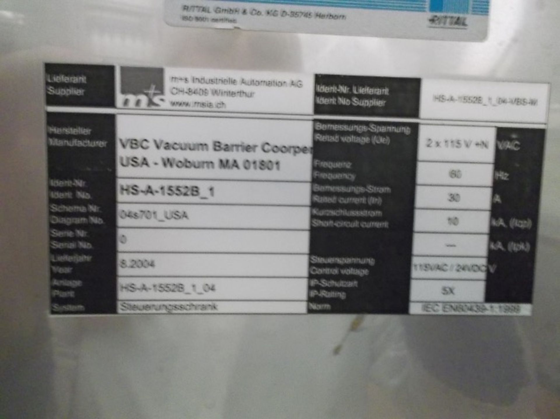 VACUUM BARRIER CORP ASEPTIC NITROGEN DOSER, MODEL ALN21, S/N HS-A-1552B, INCLUDES DOSING UNIT, - Image 4 of 5