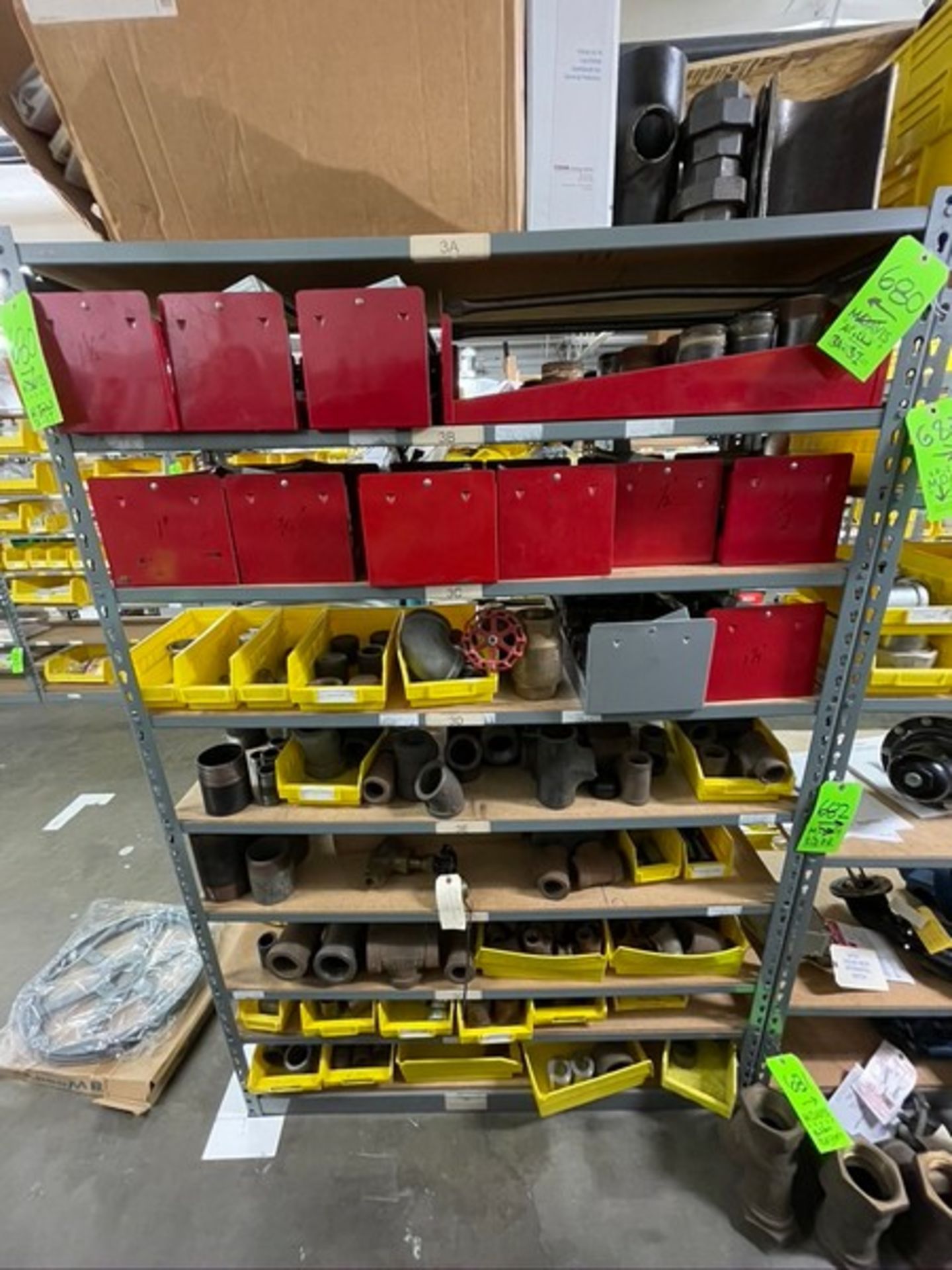 CONTENTS OF SHELVES, ASSORTED PLUMBING FITTING AND HARDWARE (SECTIONS "3A - 3I") (RIGGING, SITE
