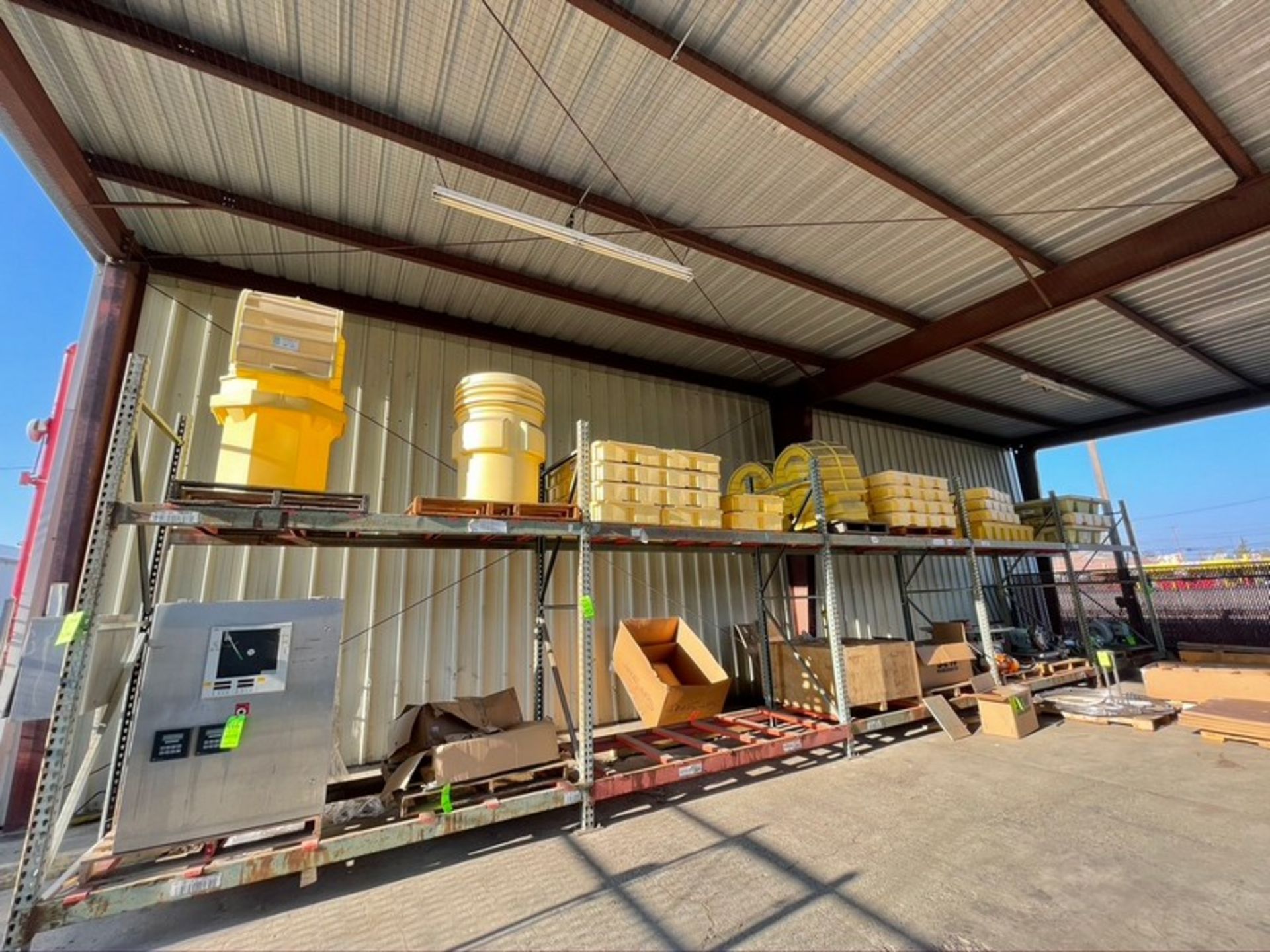 ASSORTED SPILL CONTAINMENT PALLETS, SOME ENPAC POLY SLIM-LINE 6000, DUNNAGE RACKS AND ADDITIONAL