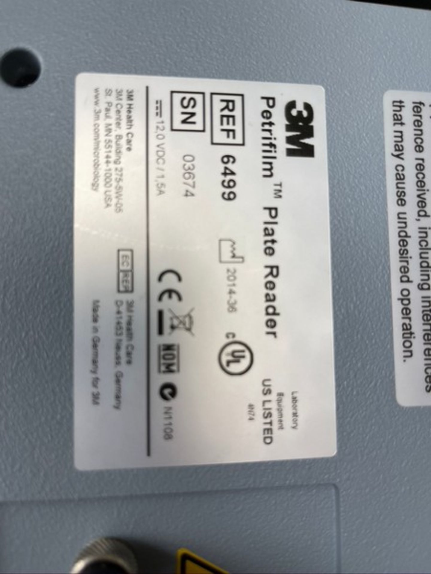 3M PETRIFILM PLATE READER, S/N 03674 (RIGGING, SITE MANAGEMENT AND LOADING FEE $10.00) (DOES NOT - Image 3 of 4