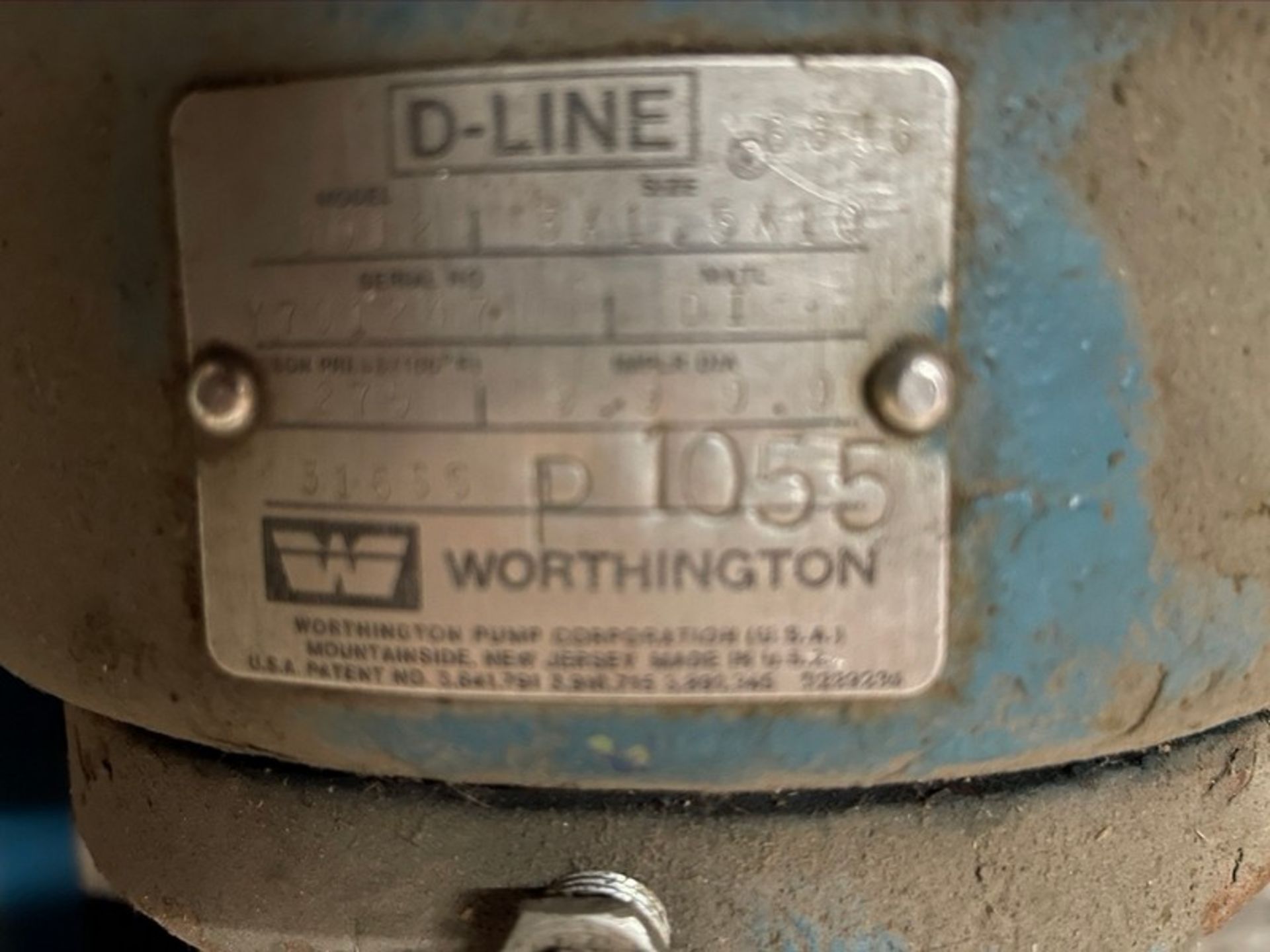 (1) WORTHINGTON D-LINE CENTRIFUGAL PUMP, MODEL D1012, S/N Y701247, 25 HP, (RIGGING, SITE - Image 4 of 4