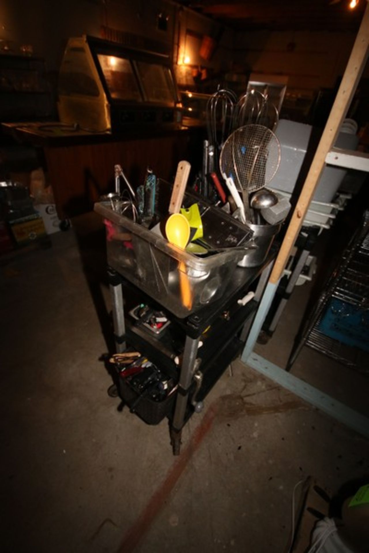 Plastic Cart of S/S Silverware & Misc., Includes S/S Knives, Tongs, Cheese Shredders, Spoons, - Image 3 of 8