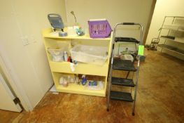 2-Wooden Shelving Units on Wheels, & 1-Step Stool (Located in Adamstown, PA--Creamery)