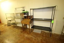 2-Shelving Units & 1-Wooden Foreman Desk with Contents, Contents Include Plastic Drainage Bins &