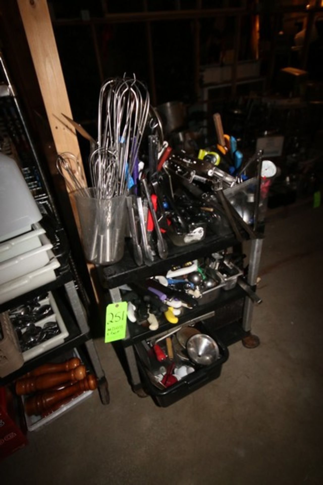 Plastic Cart of S/S Silverware & Misc., Includes S/S Knives, Tongs, Cheese Shredders, Spoons, - Image 2 of 8