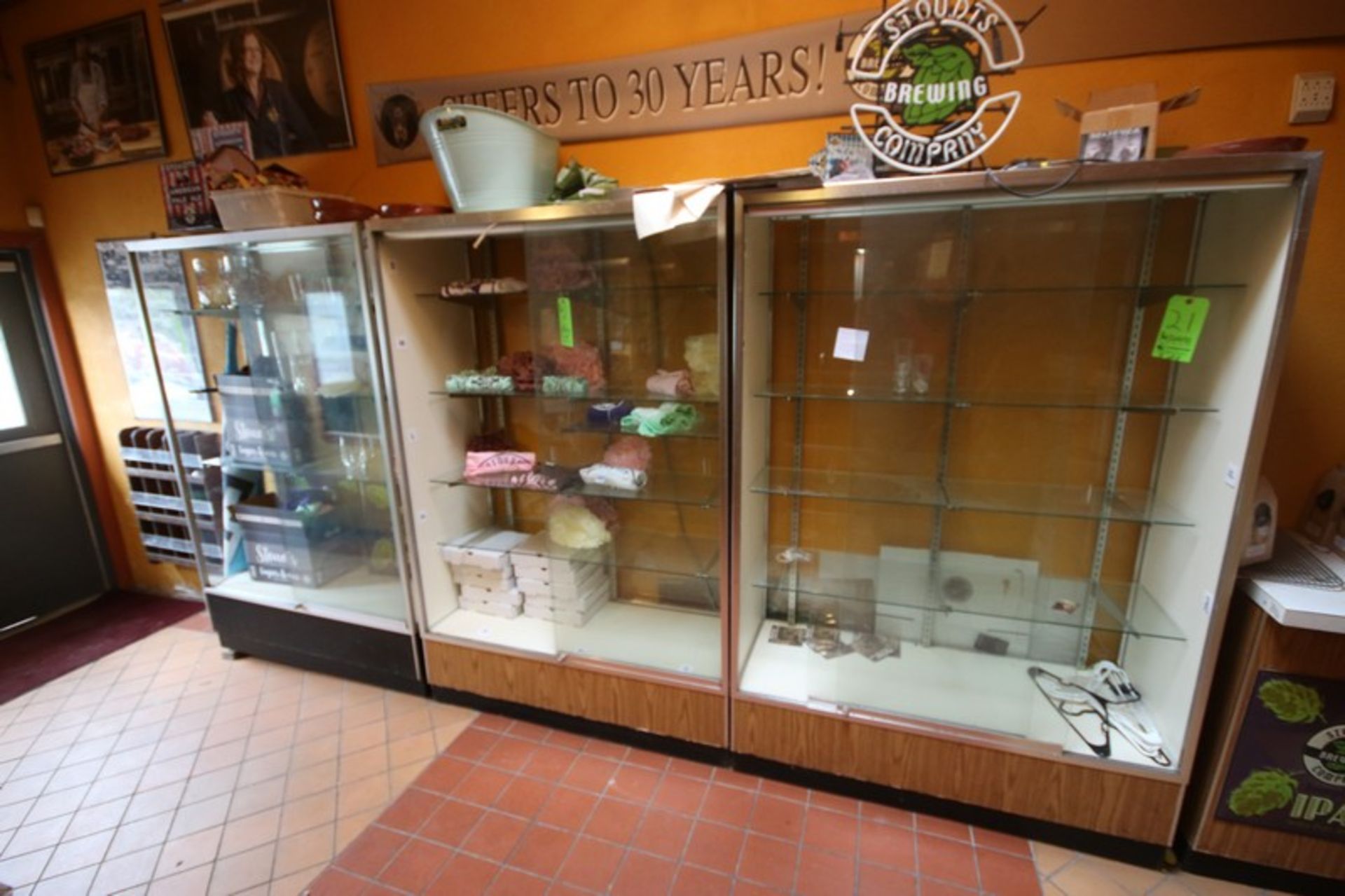 Glass Display Cases, with Sliding Glass Windows, Overall Dims.: Aprox. 48" L x 20" W x 72" H (
